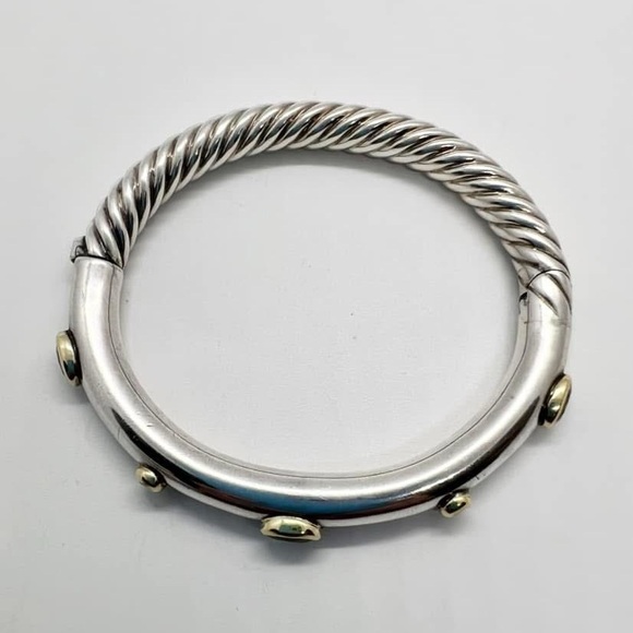 David Yurman 18K Gold, Peridot & Diamond Hinged Bangle Bracelet - Picture 6 of 16